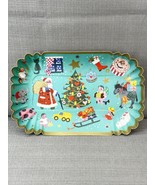 Vintage German Christmas Paper Cookie Tray 12x8 Platter Santa Angels Tree - $37.68 CAD