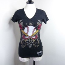 KatyDid Women&#39;s S True Love Short Sleeve Rhinestone Studded Baseball Tee... - £6.39 GBP