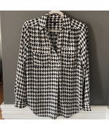 Ann Taylor Black Houndstooth Check Collared Professional Tunic Blouse Small - £11.28 GBP