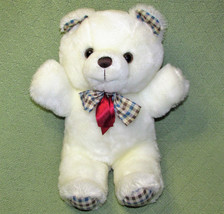 14&quot; CUDDLE WIT TEDDY BEAR WHITE PLUSH STUFFED ANIMAL CHECKED PLAID BOW P... - £24.77 GBP