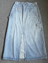 RVT Revolt Womens Vtg Denim Maxi Skirt Carpenter 90s Y2K Indie Grunge Sz 13 Slit - $29.65