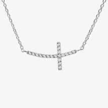 0.15Ct Simulated Diamond Sideways Cross Pendant Necklace 14k White Gold Plated - £147.94 GBP