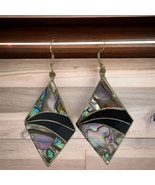signed ALPACA MEXICO these vintage earrings in mother-of-pearl abalone a... - $21.74