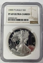 1999-P $1 Silver American Eagle Proof Graded by NGC as PF69 Ultra Cameo - £77.89 GBP
