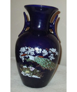 Vintage Japanese Porcelain Flower Vase Bird Peacock Gold Blue Cobalt Urn... - £24.03 GBP