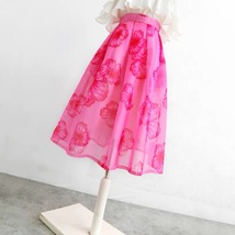 Summer Pink Floral Midi Party Skirt Outfit Women Organza Plus Size Midi Skirt image 2
