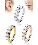 Nose Ring Hoop Rook Helix Lip Ear Stud Ear Cuff Cartilage Clear Stone Cl... - $21.81 CAD