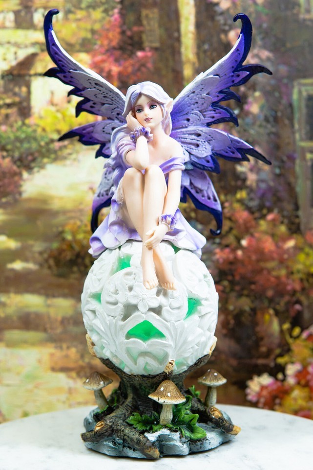 Ebros Goddess Amethyst Fairy Sitting On Filigree Orb Figurine LED Night ... - $52.99