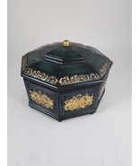 Green Faux Wood Octagon Shape Home Decorative Jewelry Box w Gold Embelli... - $19.79