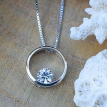 1Ct Round Cut Real Moissanite Solitaire Pendant 14K White Gold Plated Silver 18&quot; - $88.81