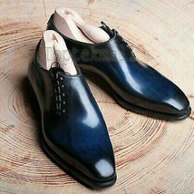 Handmade Men&#39;s Leather Oxfords Two Tone Plain Toe Party Wear Lace up sho... - $208.99