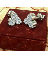 0.60Ct Round Diamond Three Stone Push Back Stud Earrings 14K White Gold ... - £67.17 GBP