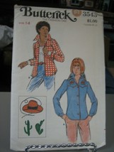 Butterick 3543 Western Shirt &amp; Embroidery Transfer Pattern - Size 14 Bus... - $8.91