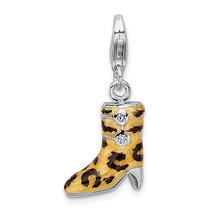 Amore La Vita Silver  Polished 3-D CZ Enameled Leopard Print Boot Charm ... - $34.18
