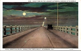 Night Time on the Longest Automobile Bridge, Tampa, St. Petersburg, Fl  1926 a2 - £14.38 GBP