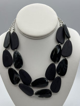 Jewelry Necklace Black Oval Acrylic Disks Silver Tone Beads Double Cable Chain - £7.56 GBP