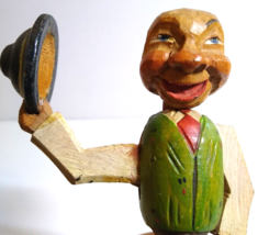 ANRI Mechanical Hat Tipping Bottle Stopper Wood Carved Puppet Barware Cork Green - £25.60 GBP
