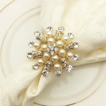 Napkin Rings Set Of 6 Flower Pearl Rhinestone Napkin Ring Holder For Wedding Hom - £38.99 GBP