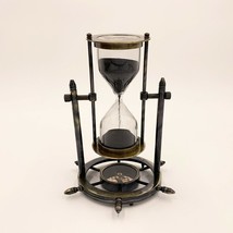 Nautical Brass Décor Sand Timer Antique Maritime Hourglass with Compass ... - $54.17