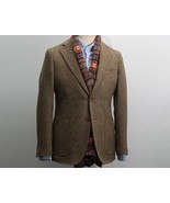 Unique handmade tweed suit tweed wool herringbone men's British retro jacket - $134.00