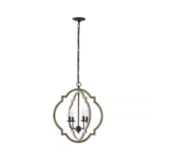 FOCUS Tybee 4-Light Matte Black Unique Geometric Chandelier with Wood Accents - £79.12 GBP