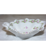 Vintage Porcelain Nut Candy Bowl Pierced Handle Pink Roses Prussia 21-b - $39.59