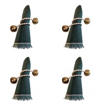 Set Of 4 New In Box Silver Gold Jingle Bells Napkin Rings - £7.82 GBP