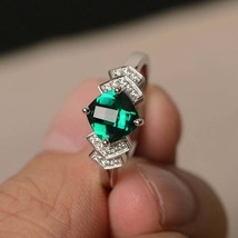 2.25Ct Cushion Cut Green Emerald Solitaire Engagement Ring 14K White Gold Finish - £79.26 GBP