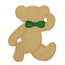 Vintage Teddy Bear Cream Green Bowtie Waving Iron On Patch Applique - $9.89