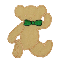 Vintage Teddy Bear Cream Green Bowtie Waving Iron On Patch Applique - £7.90 GBP