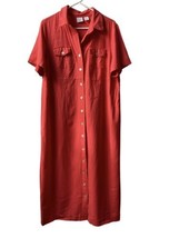 Studio C Shirt Dress Womens Plus Sized 16W Red Linen Blend Maxi Button Up - £21.69 GBP
