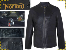 Norton Men&#39;s Leather Jacket L Or 3XL European / M Or 2XL Us NR03 T3G - £198.33 GBP