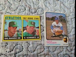 1967 Topps Sal Bando RC, &#39;73 Topps Card #59 Steve Yeager. Free Shipping. - £6.72 GBP