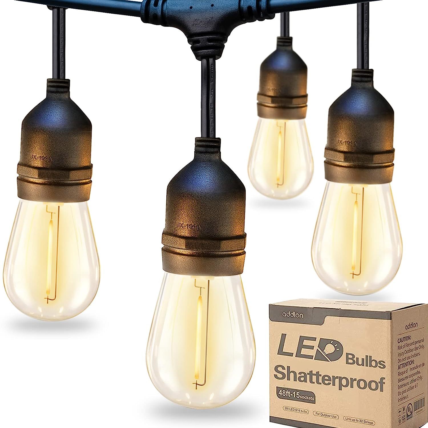 Primary image for Led Outdoor String Lights 48Ft With Dimmable Edison Vintage Shatterproof Bulbs A