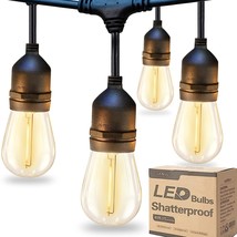 Led Outdoor String Lights 48Ft With Dimmable Edison Vintage Shatterproof Bulbs A - £51.89 GBP