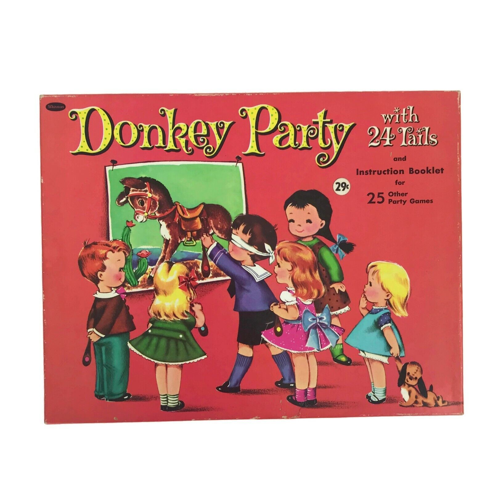 Primary image for Vintage 1960s Whitman Donkey Party Birthday Pin the Tail on Donkey Game 24 Tails