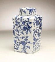 AA Importing 59950 12 Inch Square Blue &amp; White Jar - £74.13 GBP