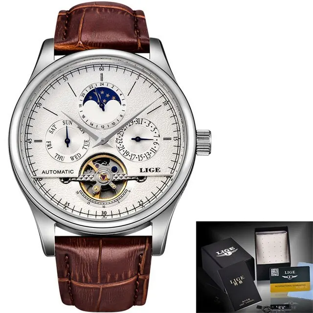 Men Watches Automatic Mechanical Watch Tourbillon Clock Genuine Leather ... - $144.23