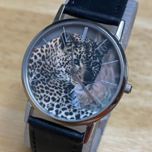 VTG ITZART Unisex 30m Silver Leopard Face Leather Analog Quartz Watch~New Batter - £20.86 GBP