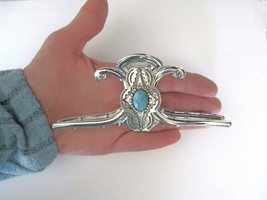 Extra large silver turquoise blue stone metal native tribal hair claw clip - $18.95