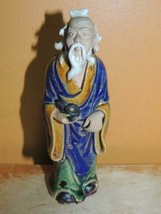 Chinese Mud Man Men 4.75&quot;+ Blue &amp; Yellow glaze pipe Mudman Antique China c1910 - $53.99