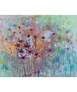 Original Watercolor Painting  8&quot; x 10&quot; Gold Burgundy Blue  Field of Flowers - $91.90 MXN