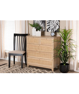 Ogden Oak Brown and Natural Rattan 5-Drawer Storage Cabinet - €362,88 EUR