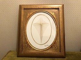 VTG Gold Thread Design Picture in Scrollwork Wooden Picture Frame Signed  - £47.58 GBP