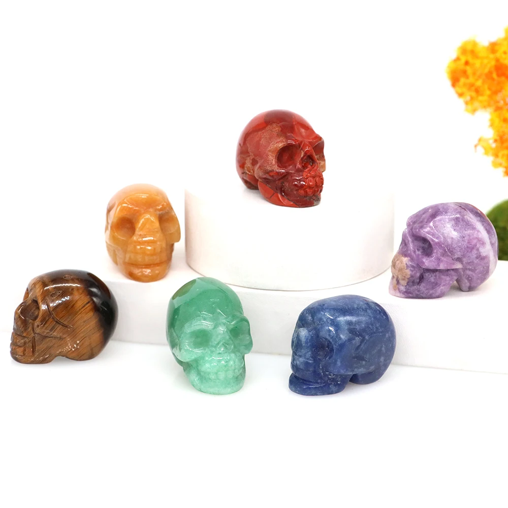 1&quot; Skull Statues Healing Crystal Head Cranium Figurine Gemstone Carved Halloween - $14.30+