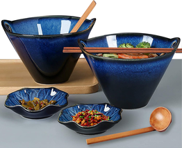 Porcelain Ramen Bowls Set of 2(8 Pcs), 28 Ounce Japanese Ramen Udon Noodle Miso - £29.48 GBP
