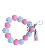 Pink And White Beaded Keychain Wristlet Bracelet - £11.89 GBP