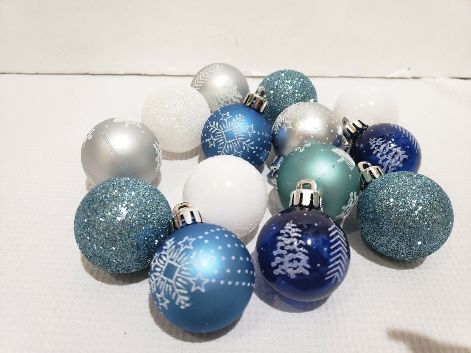 Primary image for Coastal Beach Christmas MINI Plastic Ball Aqua Blue Silver Ornaments Set of 14