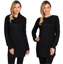 M-Rena Cable Knit Tunic Sweater W/ Detachable Cowl Neck - £19.91 GBP