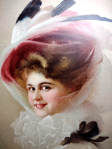 Victorian Art Print Veil Hat Women Artist Signed Knoefel Gray Litho Co. NY 1910 - £28.51 GBP